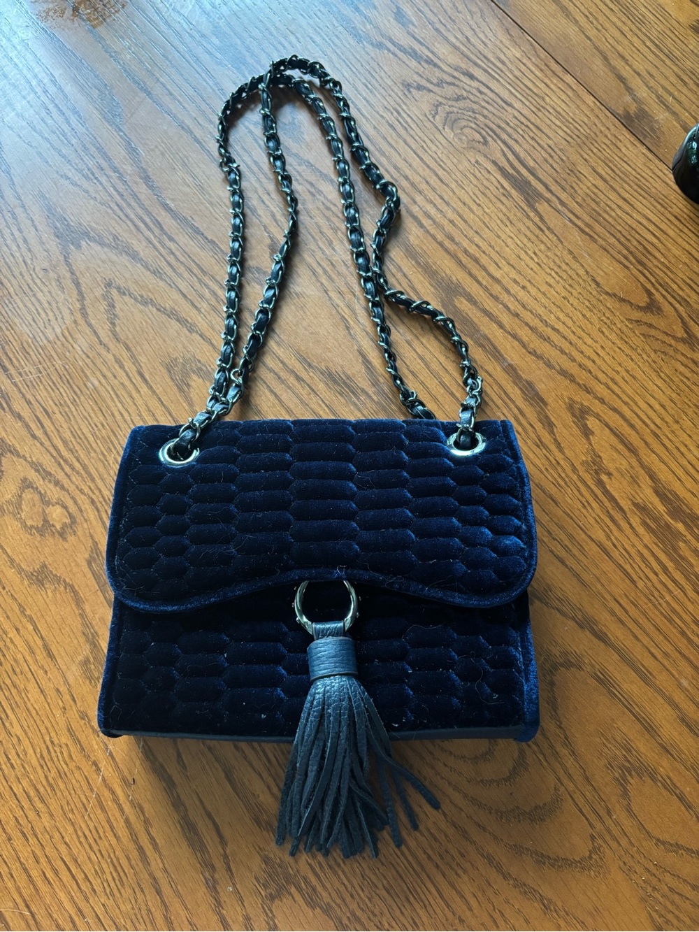Quilted Velvet Tassel Crossbody Bag in Deep Blue Aimee Kestenberg